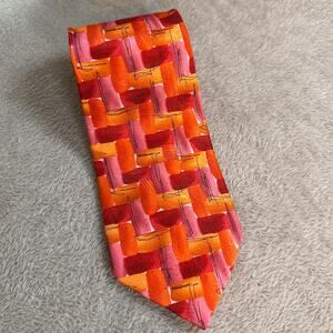 Jerry Garcia Tie Blue Mountain Collection 38 Abstract Silk Red Orange Pink